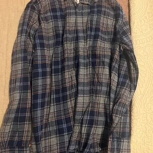 St. John's Bay Navy and Gray Plaid Shirt